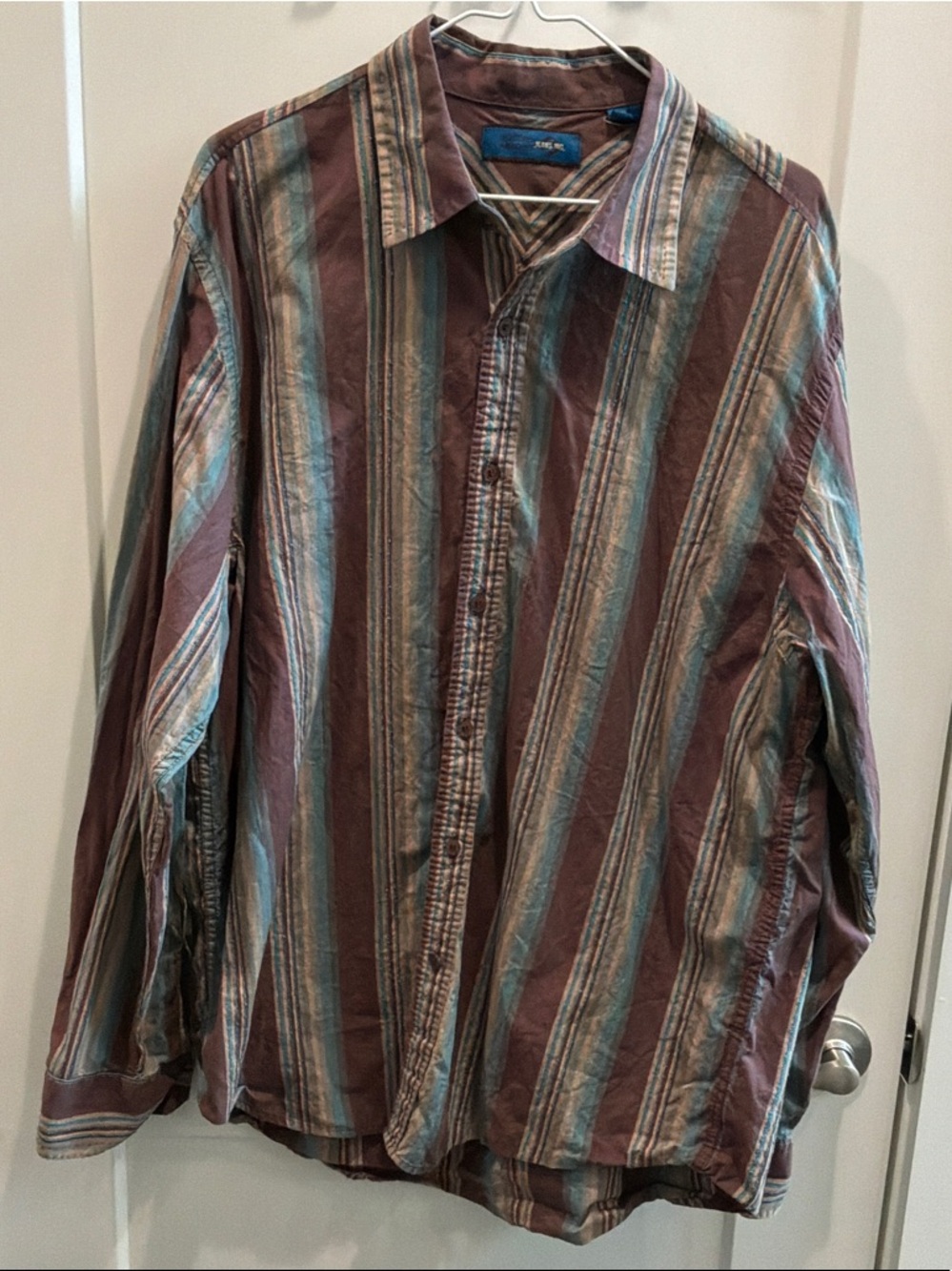 Joseph Abboud Brown Teal Striped Casual Button-Down Shirt XL Western Dress